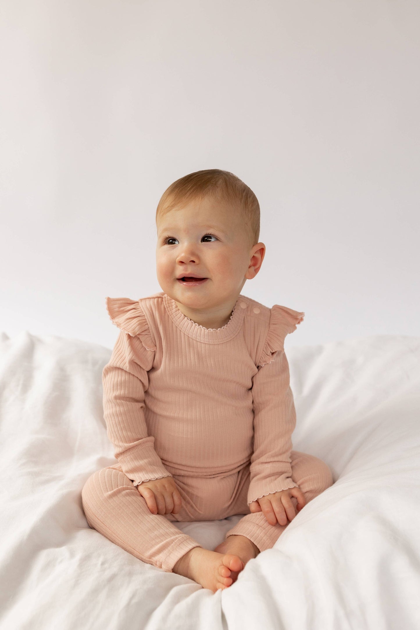 Frill Basic Long Sleeve Bodysuit - Pink