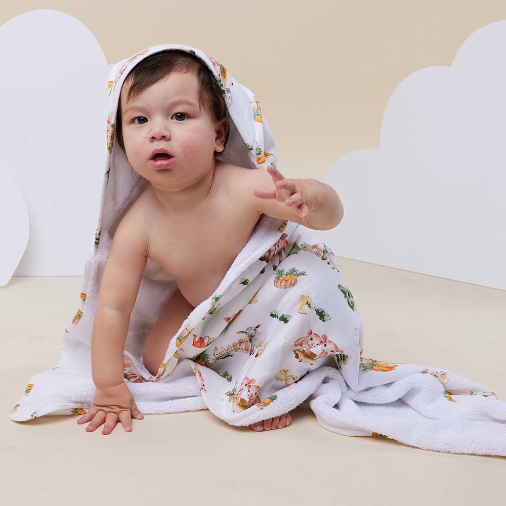 Snuggle Hunny Organic Baby Hooded Towel - Farm