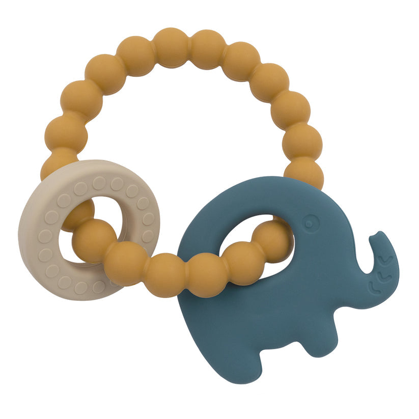 Silicone Elephant Teether Ring - Blue/ Mustard