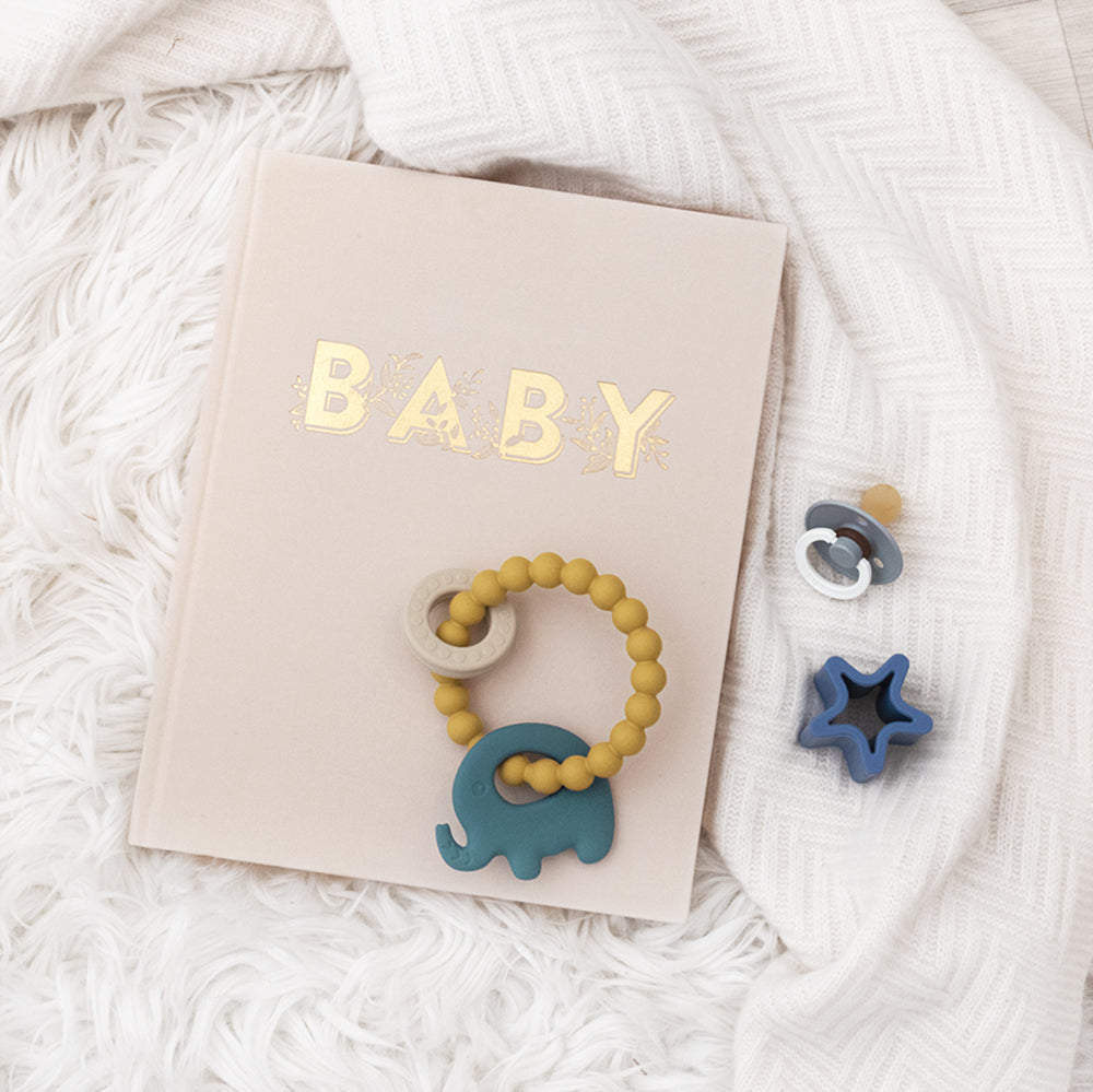 Silicone Elephant Teether Ring - Blue/ Mustard