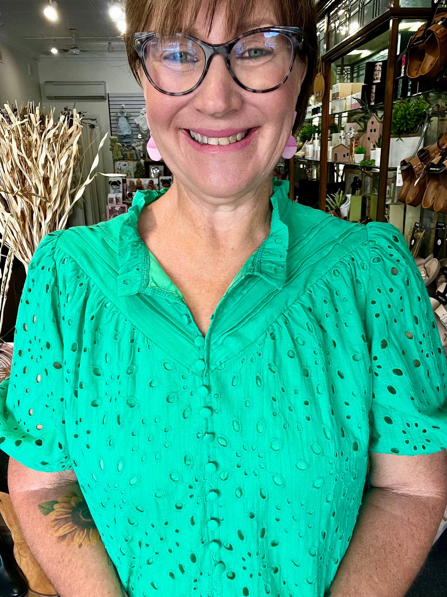 Chrissy Embroidered Top - Green