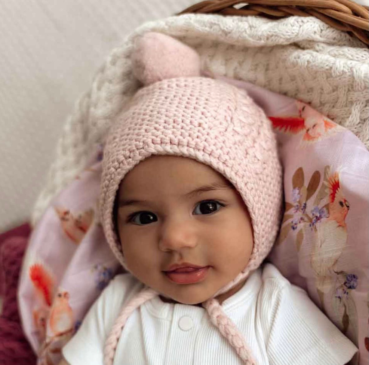 Pink Merino Wool Bonnet & Booties