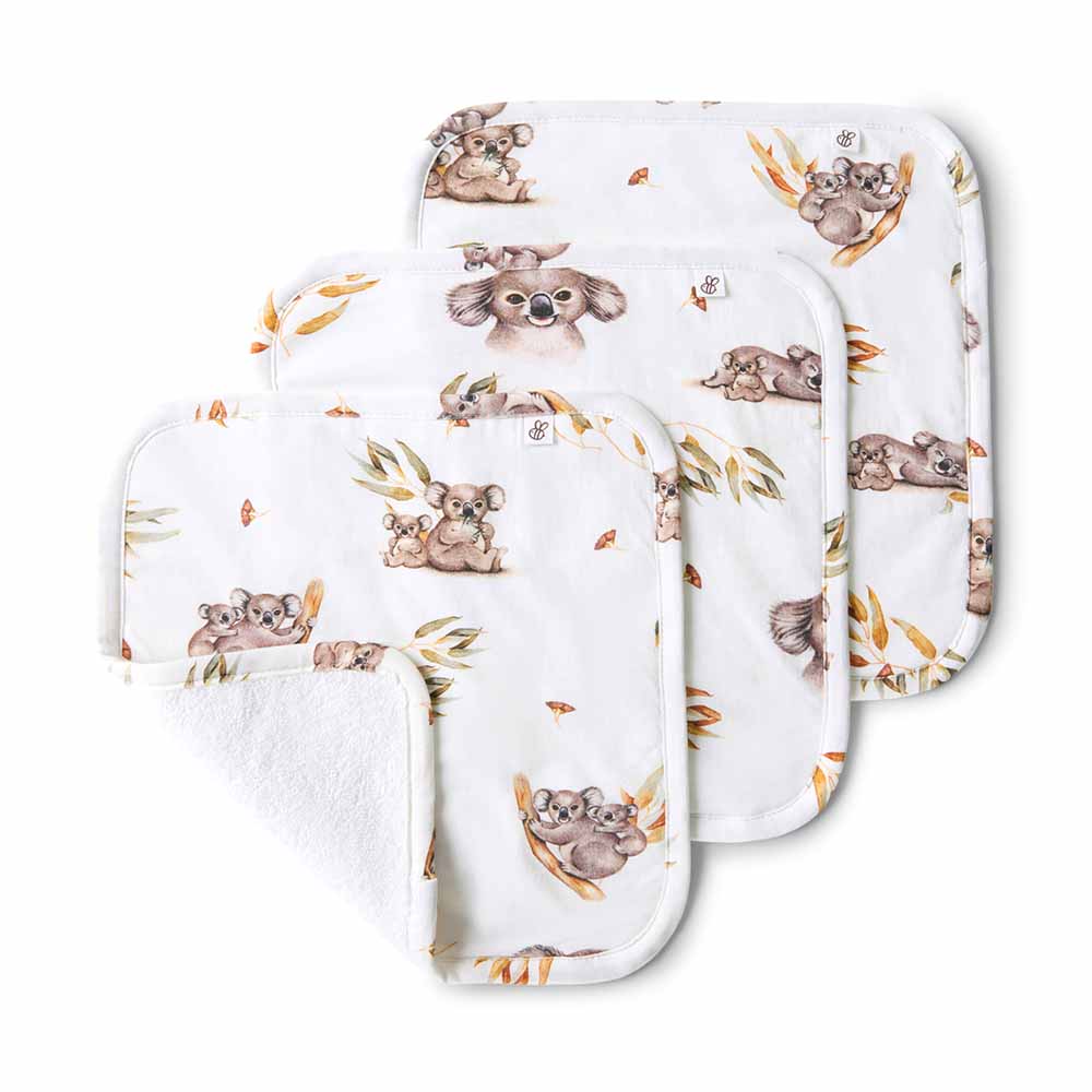 Organic 3 Pack Wash Cloths - Koala