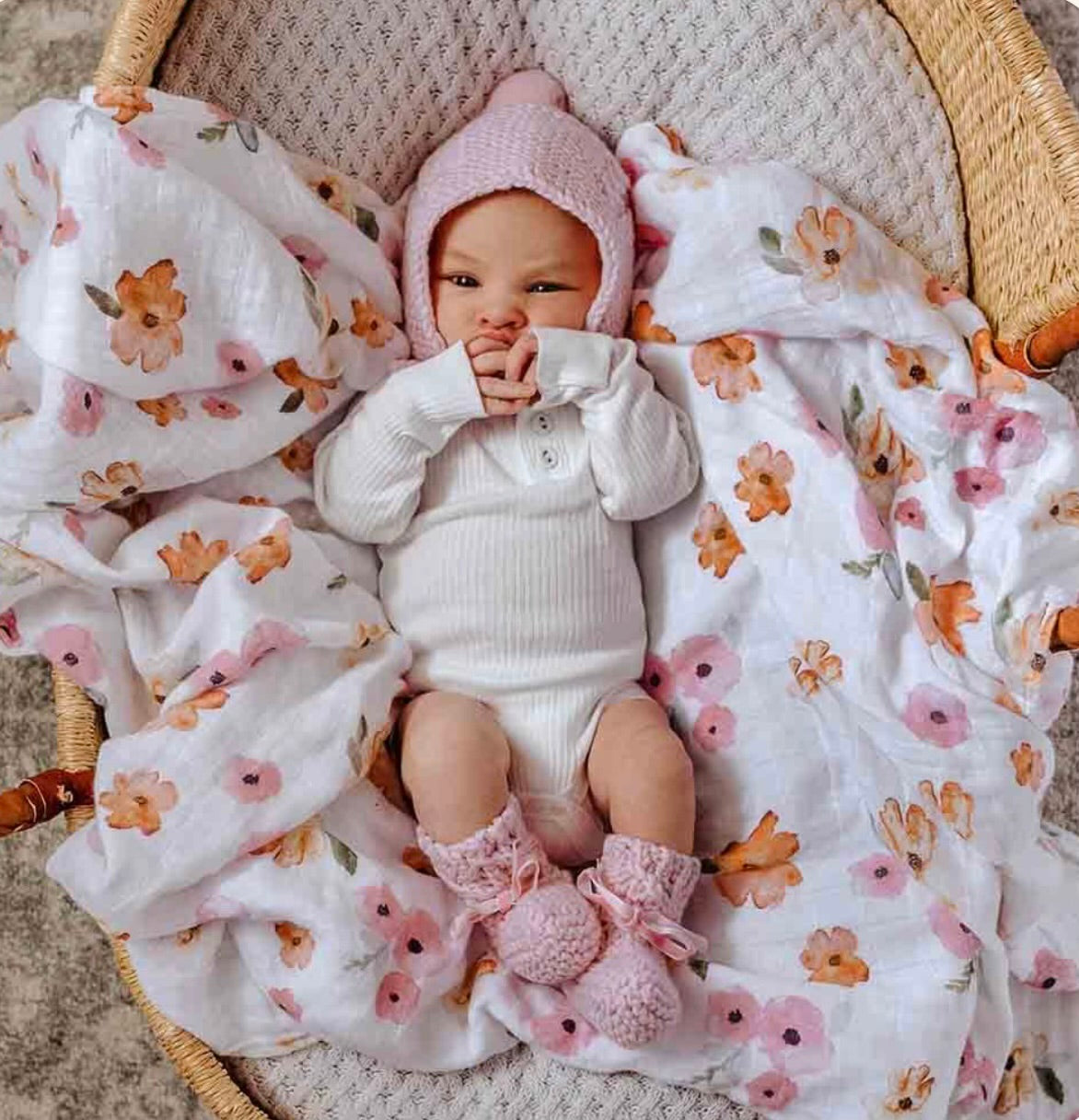 Pink Merino Wool Bonnet & Booties