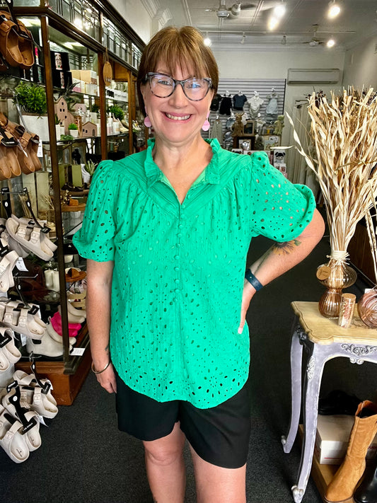 Chrissy Embroidered Top - Green