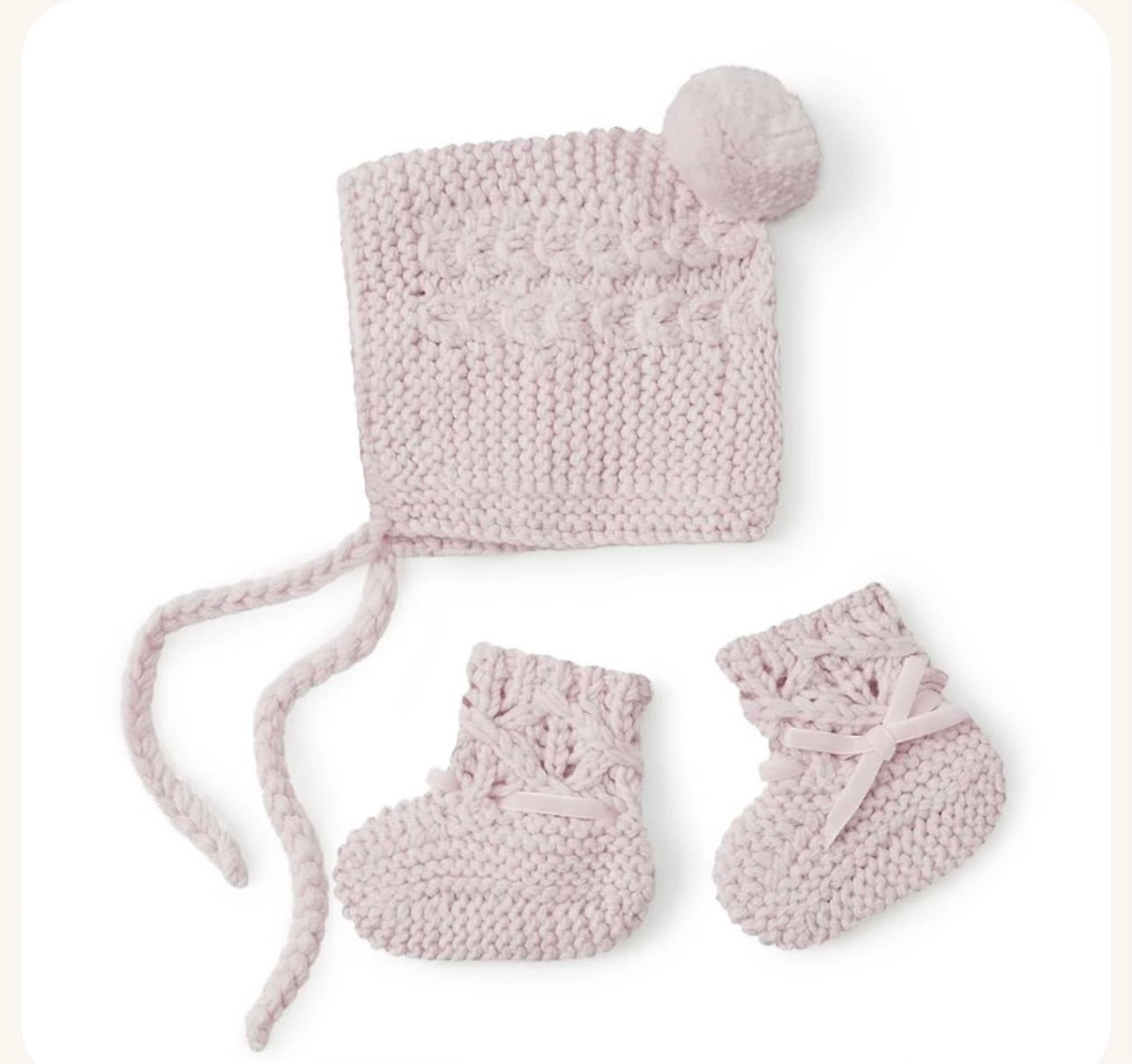 Pink Merino Wool Bonnet & Booties