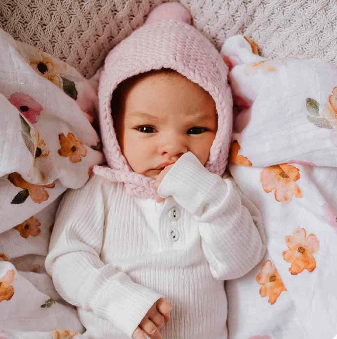 Pink Merino Wool Bonnet & Booties