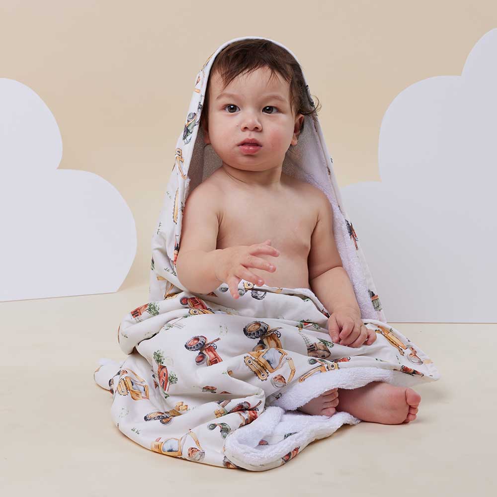 Snuggle Hunny Organic Baby Hooded Towel - Diggers
