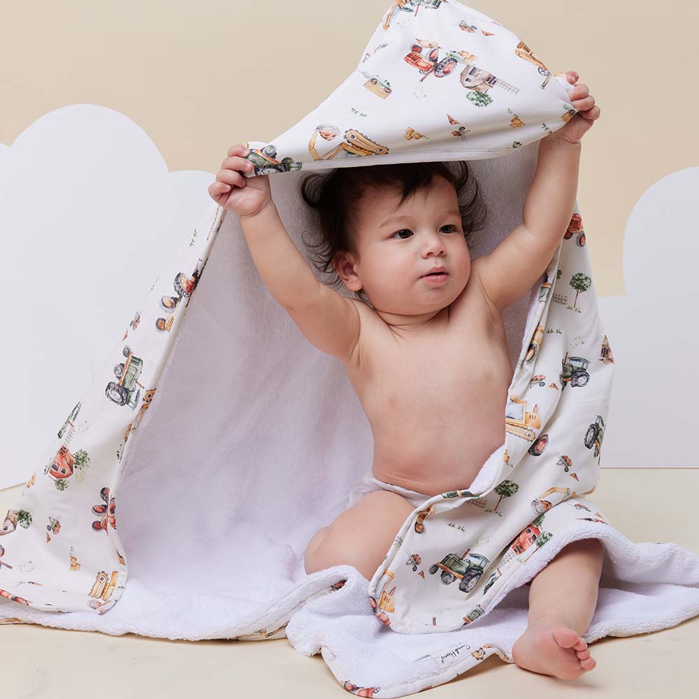 Snuggle Hunny Organic Baby Hooded Towel - Diggers