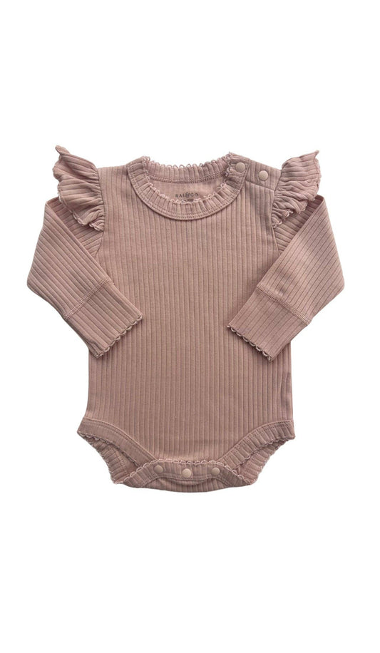 Frill Basic Long Sleeve Bodysuit - Pink